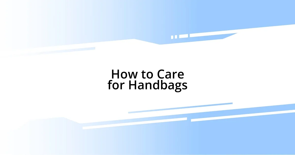 How to Care for Handbags